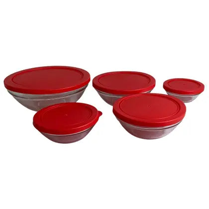 CJ 5 Potes Vidro Redondo Cairo Com Tampa Vermelha