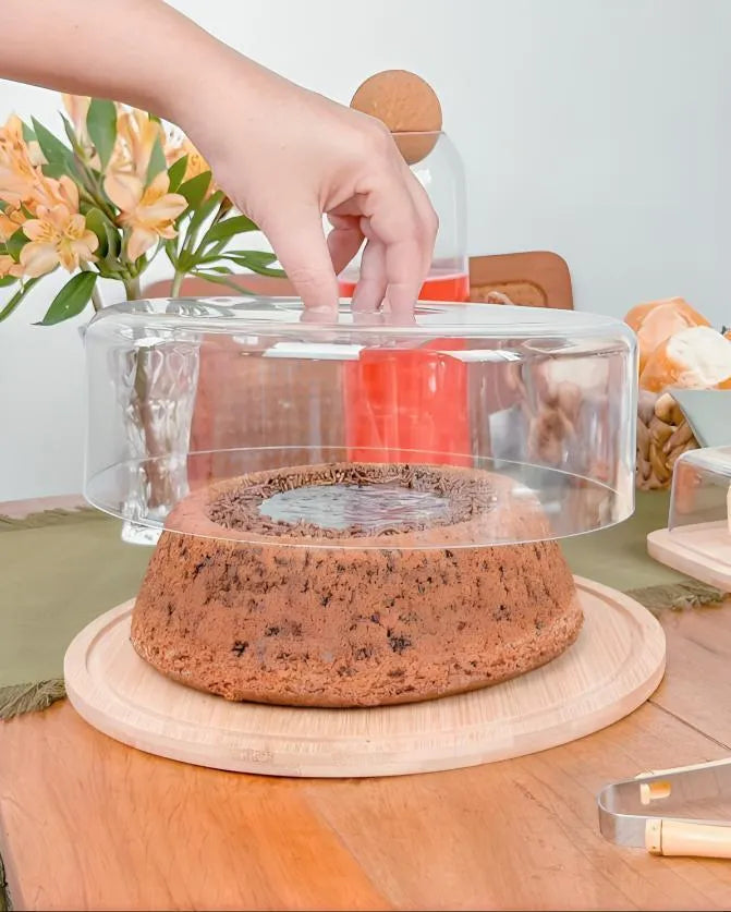 Boleira Redonda Com Tampa De Bambu, 28x28x9cm