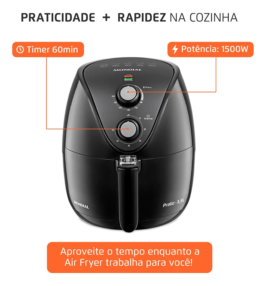 Fritadeira Elétrica Ar Af-35-bf Air Fryer 3,5l Preta Mondial