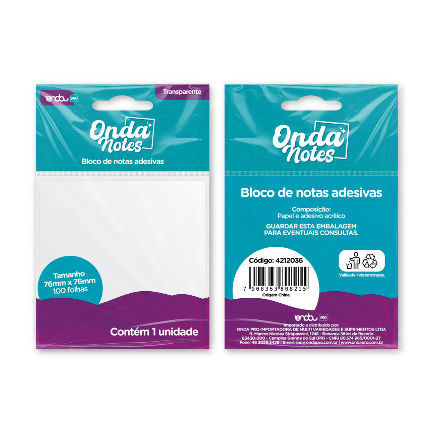 Bloco de notas adesivas transparente