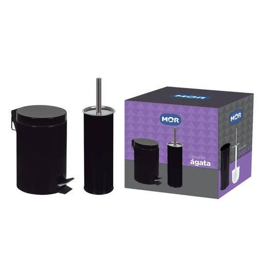 Conjunto Ágata Lixeira 3 Litros e Escova Higiênica Preto