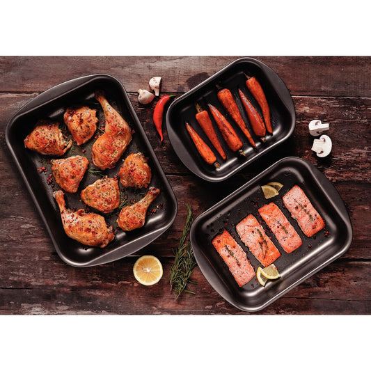 Jogo de Assadeiras Tramontina Brasil em Alumínio com Revestimento Antiaderente Starflon Max Grafite 3 Peças