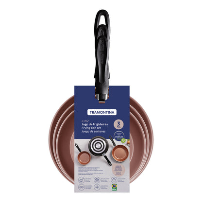Jogo de Frigideiras Tramontina Linz com Revestimento Interno em Antiaderente Starflon Max e Externo de Poliéster Preto 03 Peças