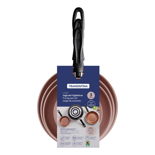 Jogo de Frigideiras Tramontina Linz com Revestimento Interno em Antiaderente Starflon Max e Externo de Poliéster Preto 03 Peças