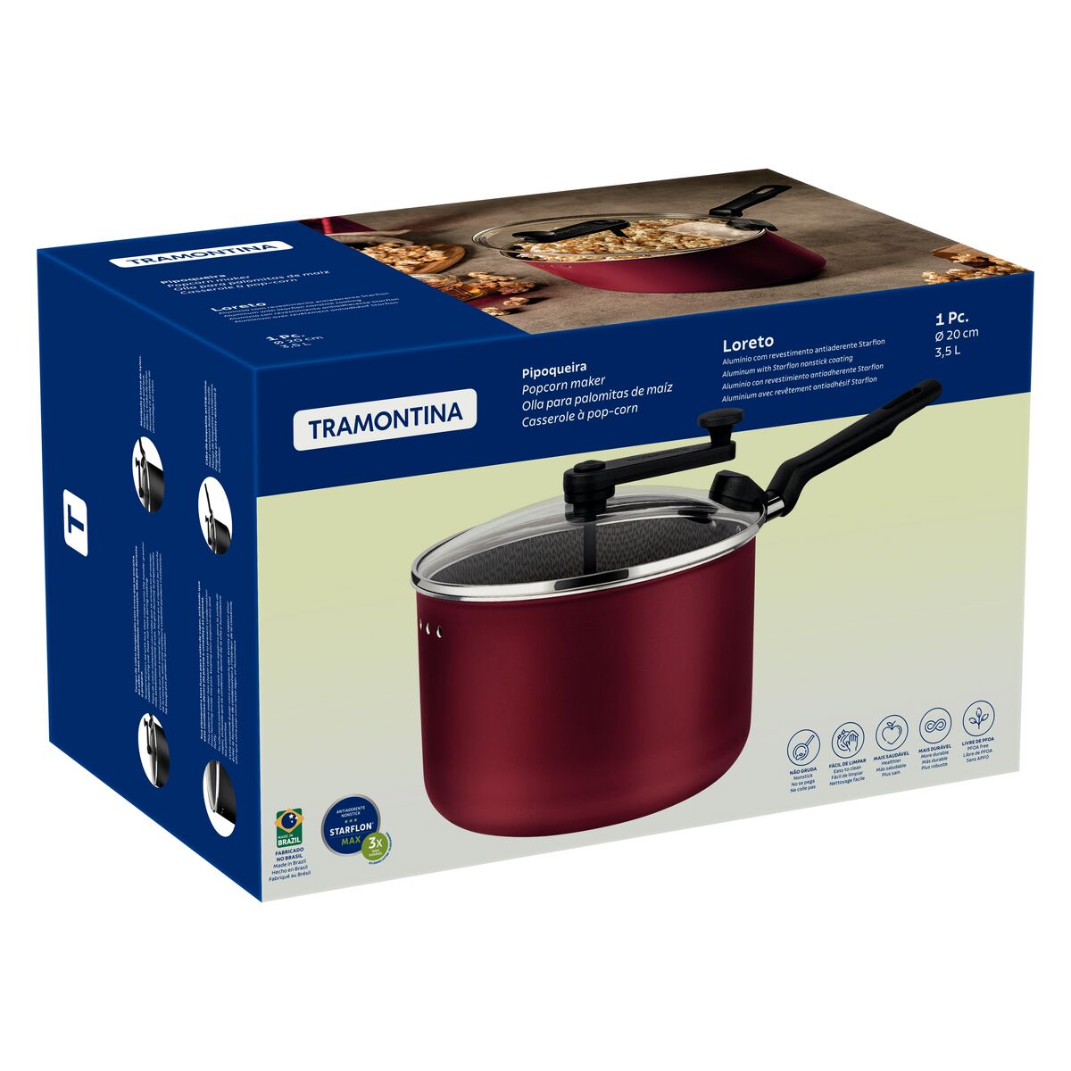 Pipoqueira Tramontina Loreto em Alumínio com Revestimento em Antiaderente Starflon Max Grafite 20 cm 3,5 L