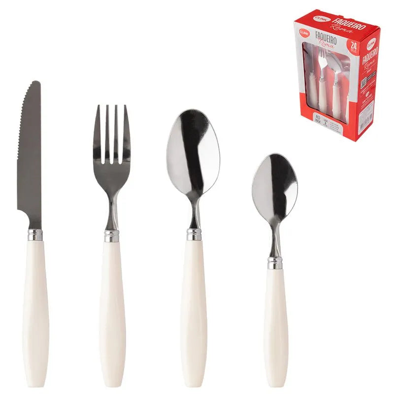 Faqueiro 24Pc Inox e Plastico Messina Branco
