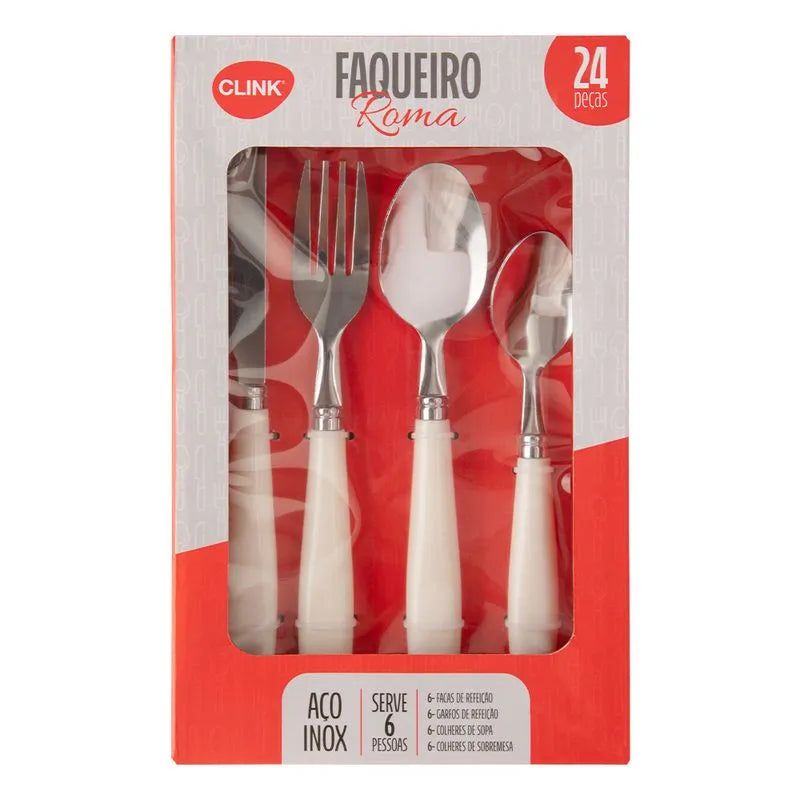 Faqueiro 24Pc Inox e Plastico Messina Branco