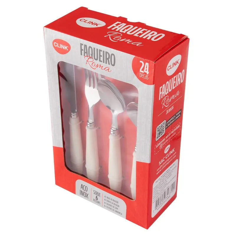 Faqueiro 24Pc Inox e Plastico Messina Branco