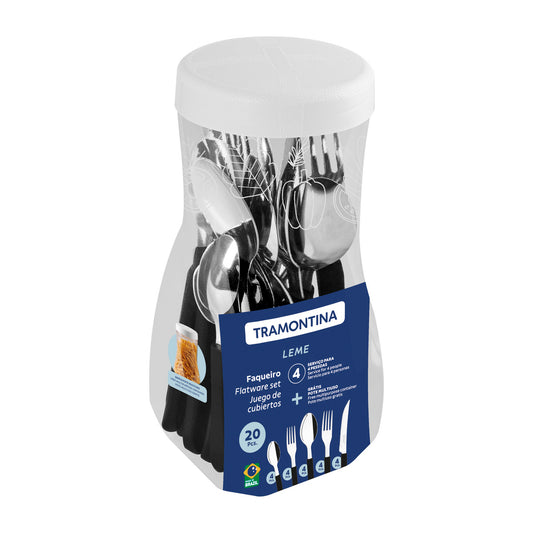 Faqueiro Tramontina Leme com Lâminas em Aço Inox e Cabos de Polipropileno Preto 20 Peças