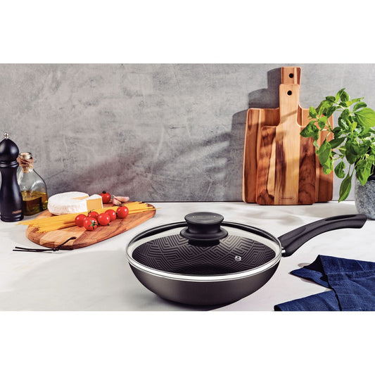 Frigideira Funda Tramontina Paris em Alumínio com Revestimento Interno e Externo em Antiaderente Starflon Max Chumbo com Tampa de Vidro 26 cm 2,9 L