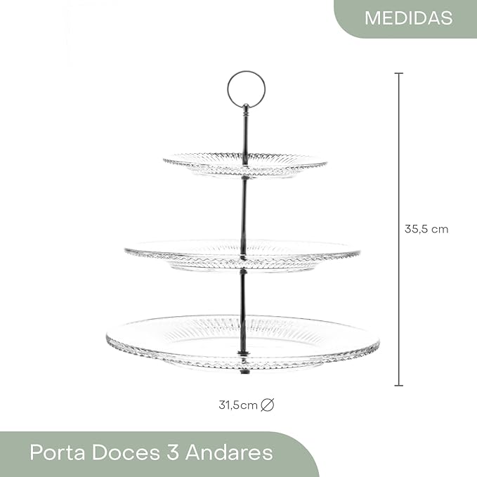 Porta Doces 3 Andares De Cristal De Chumbo Renaissance 18,5/26,5/31,5x35,5cm