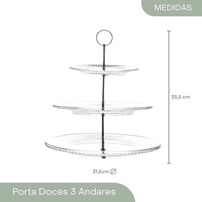 Porta Doces 3 Andares De Cristal De Chumbo Renaissance 18,5/26,5/31,5x35,5cm
