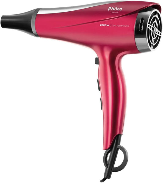 Secador de Cabelos Philco Vermelho Cherry Tourmaline Íon 2200W 220V