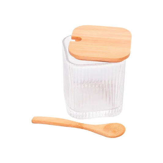 Porta tempero c/colher e tampa de bambu 8cmx9,5cm