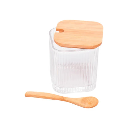 Porta tempero c/colher e tampa de bambu 8cmx9,5cm
