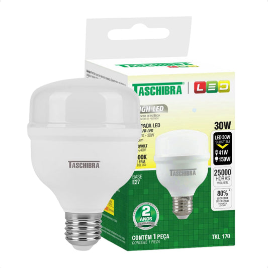 Lampada Bulbo 30w Branco Quente 3000k Alta Potencia Bivolt Taschibra