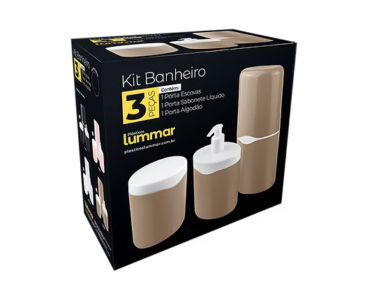 Kit Porta Escovas + Porta Sabonete Líquido + Porta Algodão Lummar