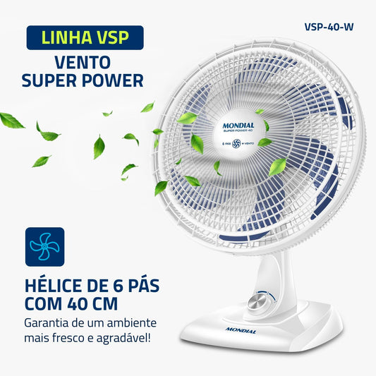 Ventilador de Mesa 40cm Super Power, Mondial, Branco/Azul, 140W, 220V - VSP-40-W