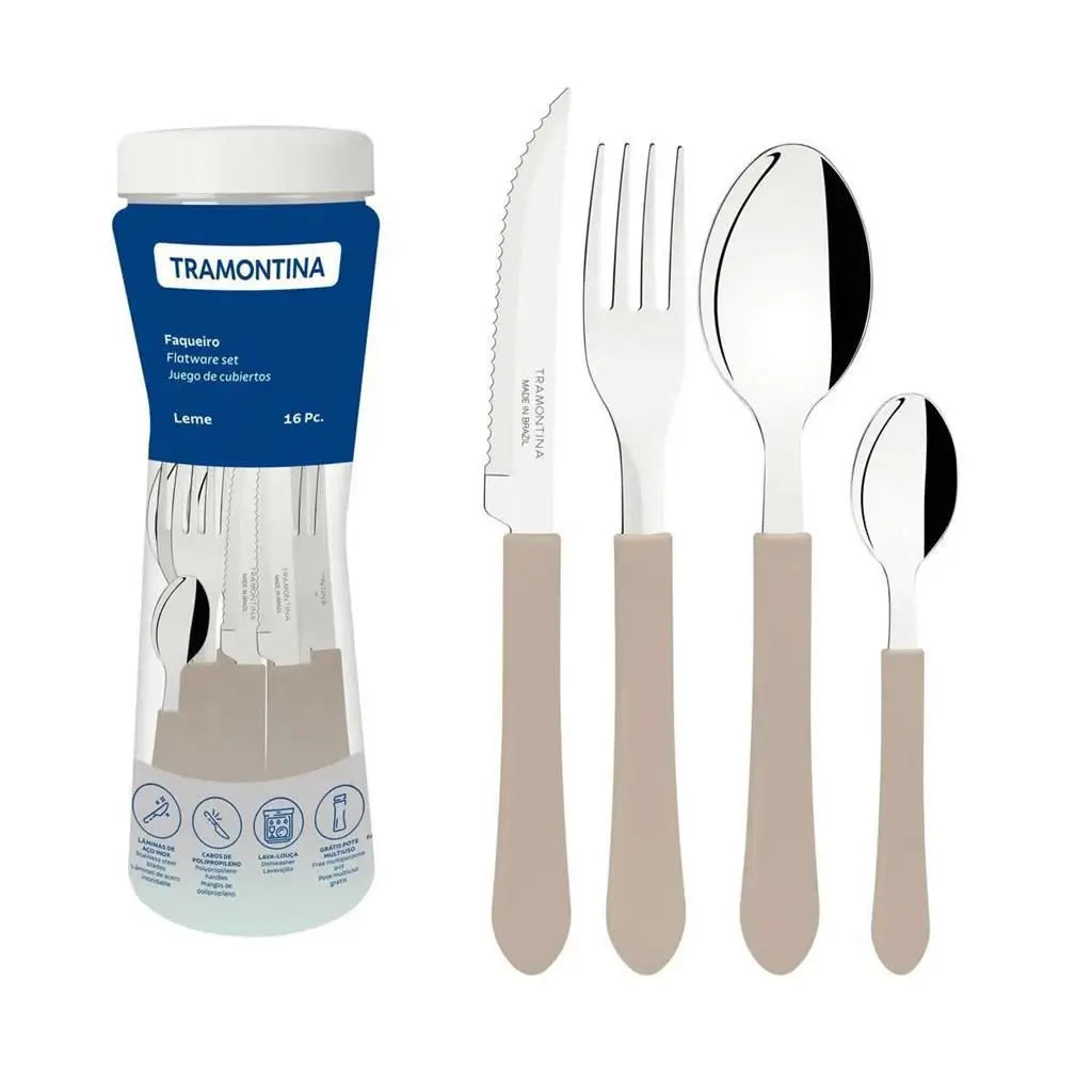 Faqueiro Tramontina Leme com Lâminas em Aço Inox e Cabos de Polipropileno Silver 16 Peças