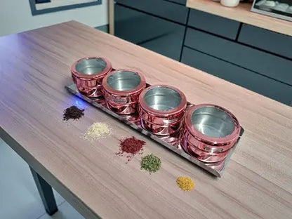 CJ 4 Porta Condimentos Inox Magnético Com Base Rose
