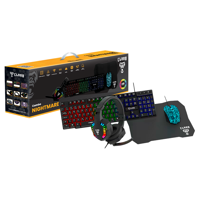 Combo Gamer Nightmare Candy - Teclado/Mouse/Headset/Mousepad-Clanm