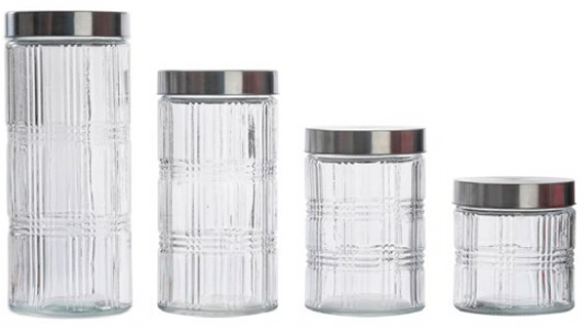 Kit pote multi-uso vidro c/ tampa inox 700ml - 1.100ml 1.600ml - 2.200ml