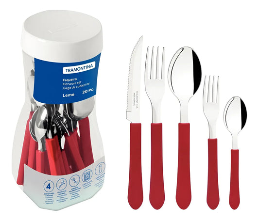 Faqueiro/Cozinha Tramontina Leme Aço Inox 20 Peças Vermelho