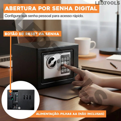 Cofre Eletronico Digital Teclado C/Chave E Senha Preto 17x23x17cm