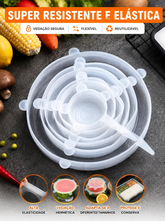 Jogo Tampas De Silicone C/ 6 Peças Ajustável Reutilizável