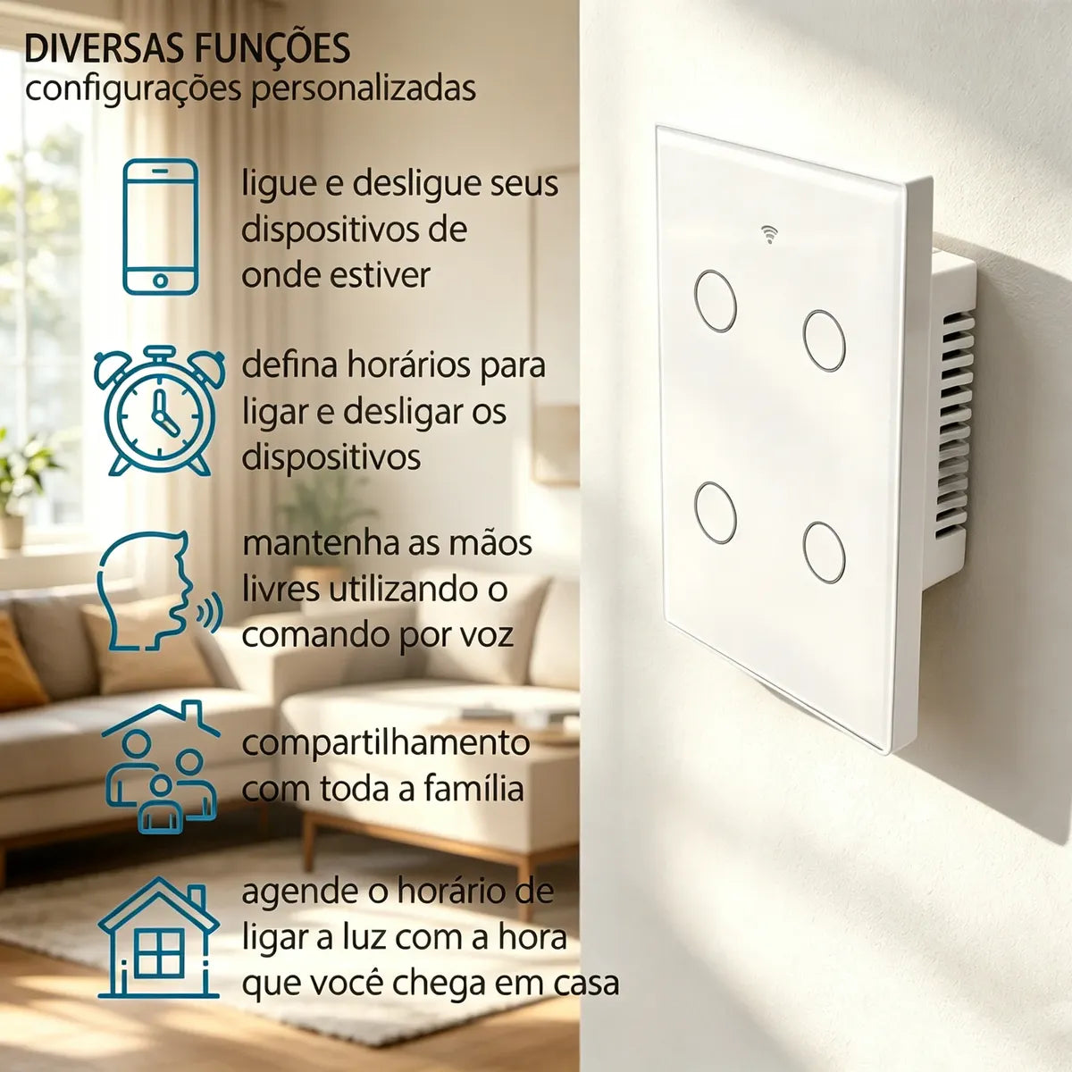 Touch Switch S-901-4 White 4 Gang