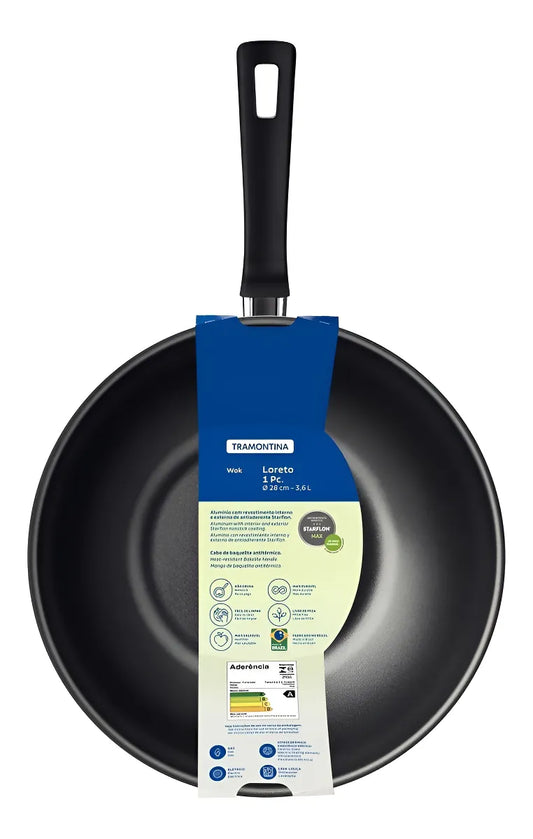 Wok Tramontina Loreto em Alumínio com Revestimento Interno e Externo Antiaderente Starflon Max Vermelho 28 cm 3,6 L