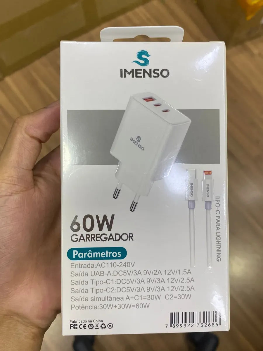 Kit carregador Imenso 60w Turbo Ims-268bm Tipo C/lightning