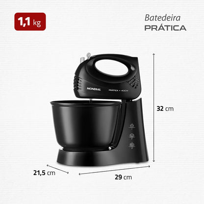 Batedeira Prática Mondial Preto 400W B-44-B