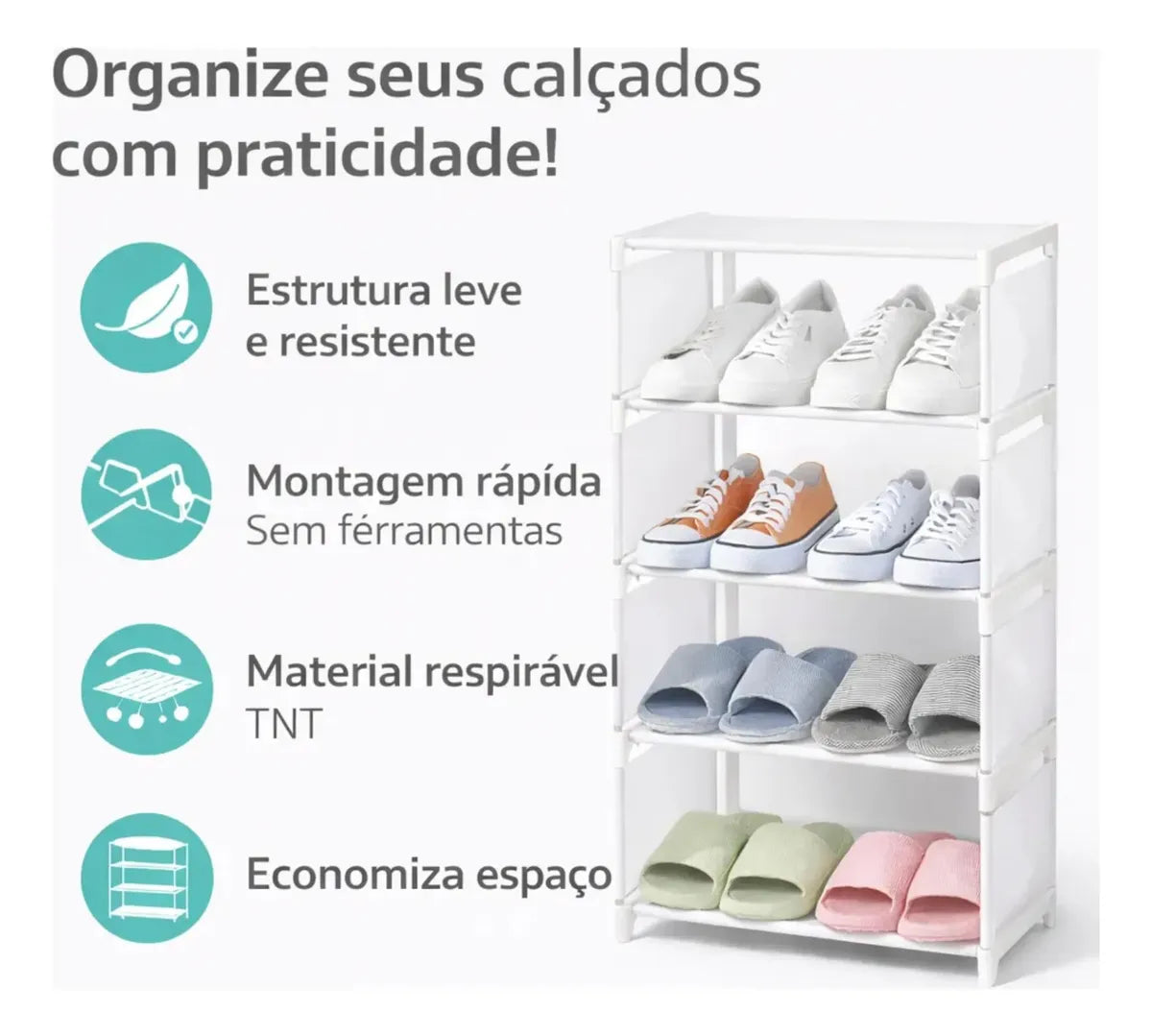 Sapateira Organizadora Em Metal 5 Prateleiras Para 8 Pares.