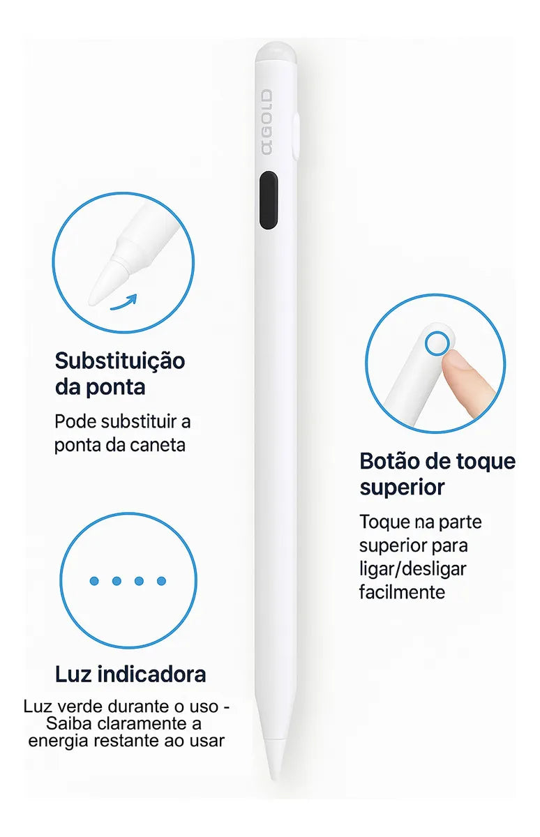 Caneta Touch Stylus Activa Tablet Branca Cnt003 A'gold