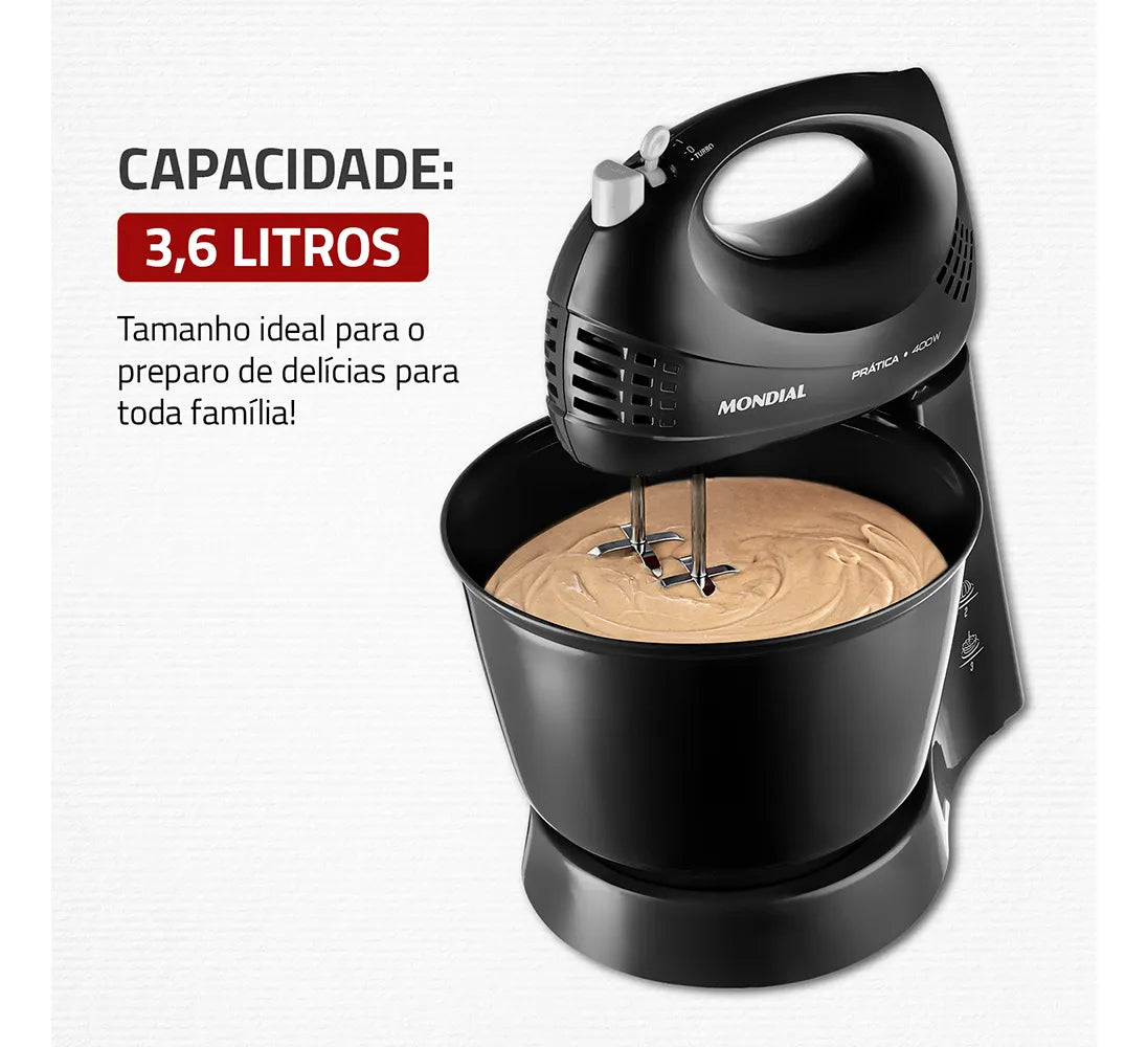 Batedeira Prática Mondial Preto 400W B-44-B