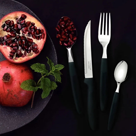 Faqueiro Tramontina Ipanema com Lâminas em Aço Inox e Cabos de Polipropileno Preto com Pote Plástico 24 Peças