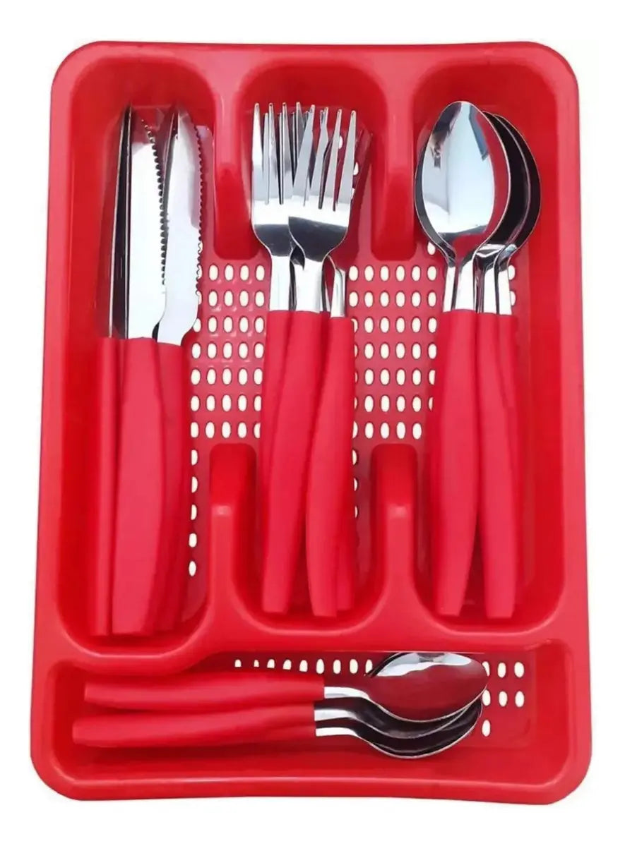 Faqueiro Florenza 25 Peças Vermelho