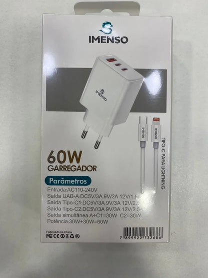 Kit carregador Imenso 60w Turbo Ims-268bm Tipo C/lightning