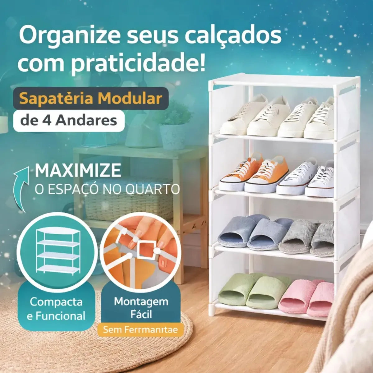 Sapateira Organizadora Em Metal 5 Prateleiras Para 8 Pares.