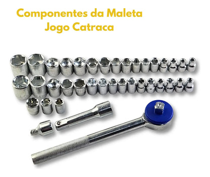 Jogo de Chave Catraca Reversivel Com Canhao/Soquetes 40 pcs Na Maleta