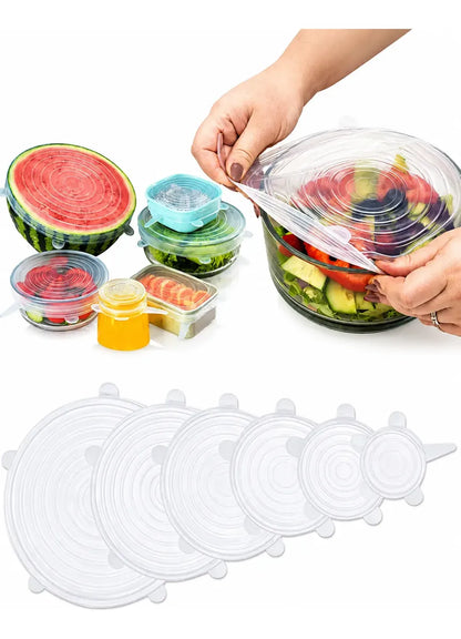 Jogo Tampas De Silicone C/ 6 Peças Ajustável Reutilizável