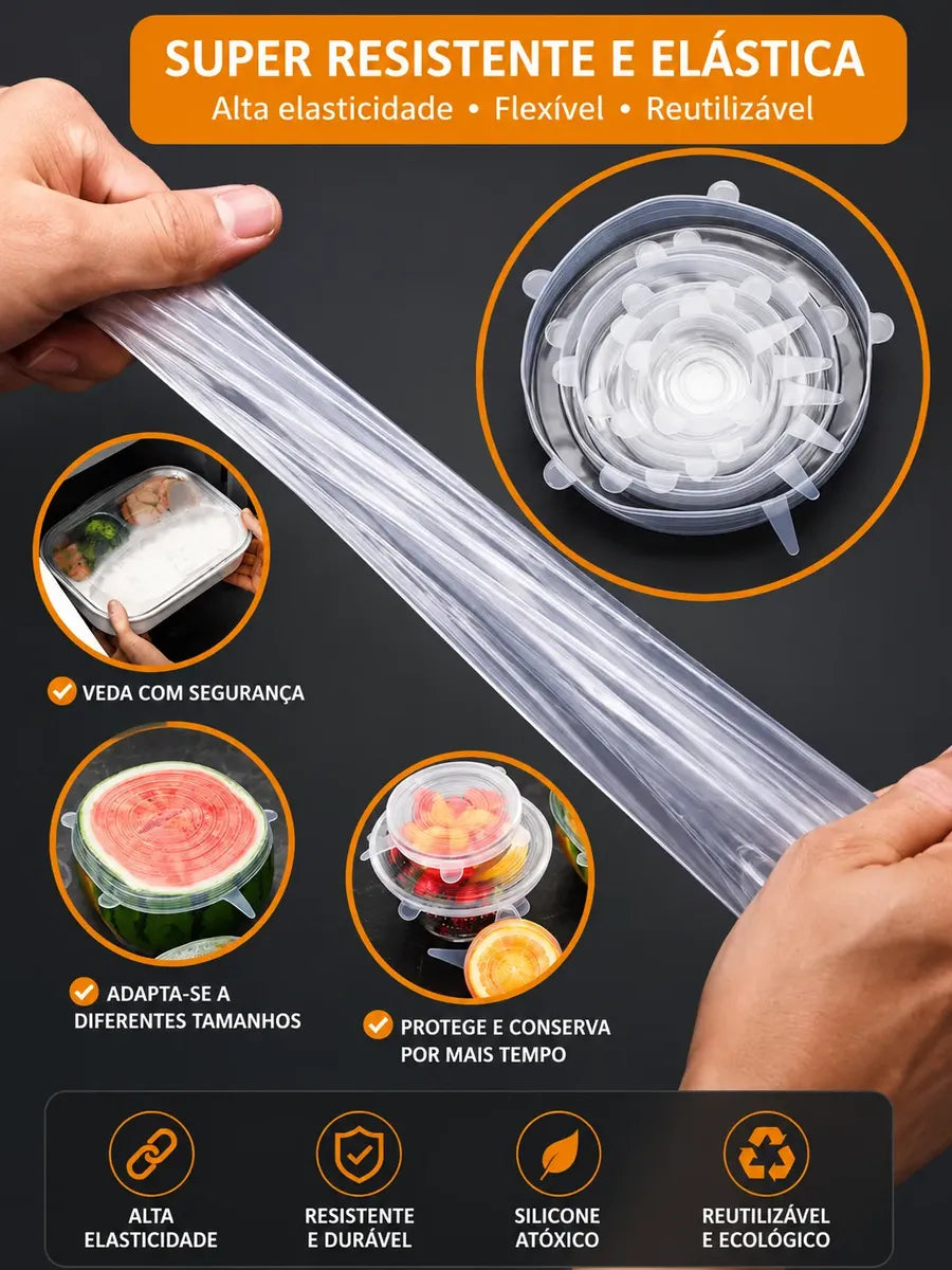 Jogo Tampas De Silicone C/ 6 Peças Ajustável Reutilizável