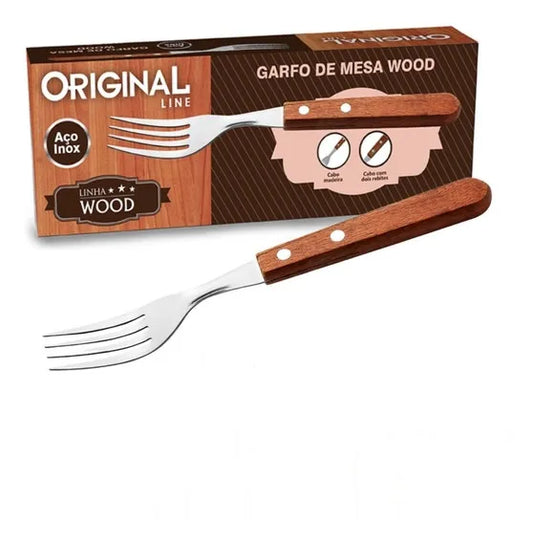 Garfo Mesa Inox Com Cabo De Madeira Original