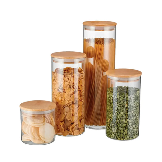 Jogo de Potes Herméticos com Tampa de Bambu 4 peças Útil Bazar RF4918