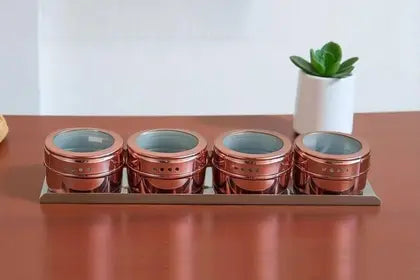 CJ 4 Porta Condimentos Inox Magnético Com Base Rose
