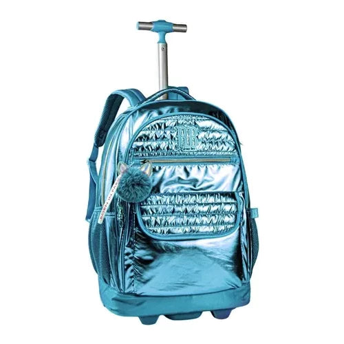 Mochila Escolar Metalizada Rebecca Bonbon Rodinhas RB Original Azul