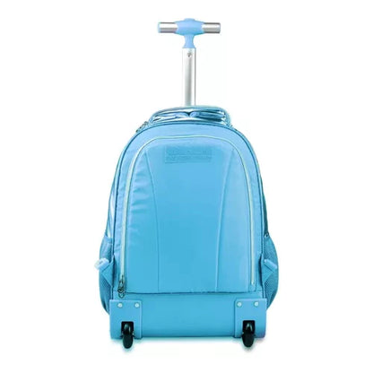 Mochila Escolar Metalizada Rebecca Bonbon Rodinhas RB Original Azul