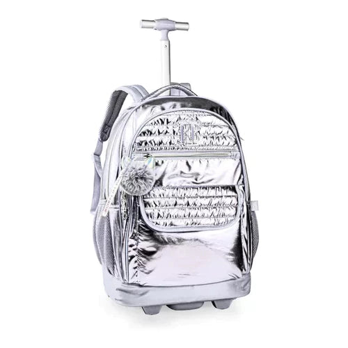 Mochila Escolar Metalizada Rebecca Bonbon Rodinhas RB Original Cinza