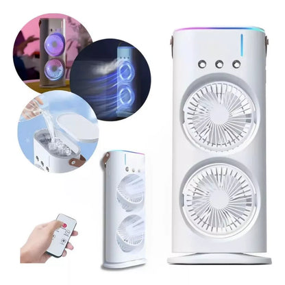 Ventilador Umidificador Duplo Torre 3 Velocidades Portátil Climatizador Led Ar Condicionado USB